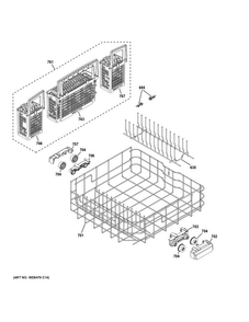 Lower Rack Assembly Diagram and Parts List for GDF620HGJ2WW  General Electric Dishwasher