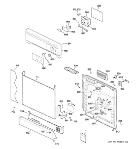 Escutcheon & Door Assembly Diagram and Parts List for HDA1100F00WH  Hotpoint Dishwasher
