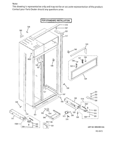 CASE PARTS - STANDARD Diagram and Parts List for ZIS420NKB  General Electric Refrigerator