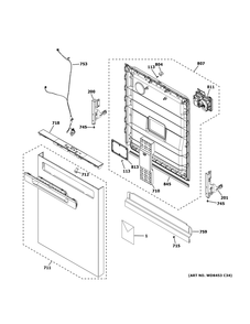 Escutcheon And Door Assembly Diagram and Parts List for GDP630PGR6BB  General Electric Dishwasher