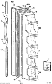 FREEZER DOOR Diagram and Parts List for 39761-1  General Electric Refrigerator