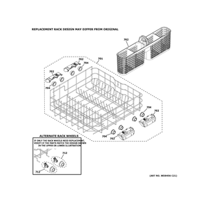 Lower Rack Assembly Diagram and Parts List for GDF535PGR7WW  General Electric Dishwasher