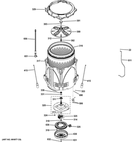 Tub & Motor Diagram and Parts List for GTW810SPJ1MC  General Electric Washer