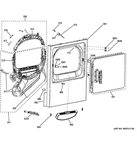 Front Panel & Door Diagram and Parts List for GTX60GBSJ0WS  General Electric Dryer