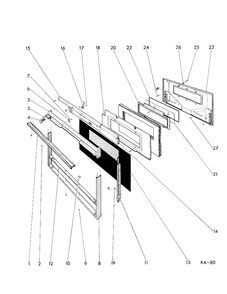 OVEN DOOR Diagram and Parts List for J53AK-1  General Electric Range