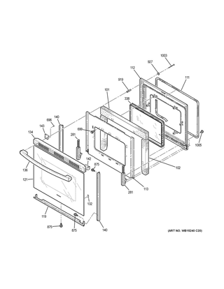 Door Diagram and Parts List for XB258DM1BB  General Electric Cooktop