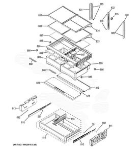 Fresh Food Shelves Diagram and Parts List for DFE28JMKCES  General Electric Refrigerator