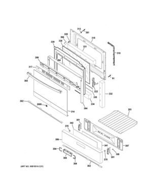 DOOR DRAWER PARTS Diagram and Parts List for JGBS60RLK2SS  General Electric Range