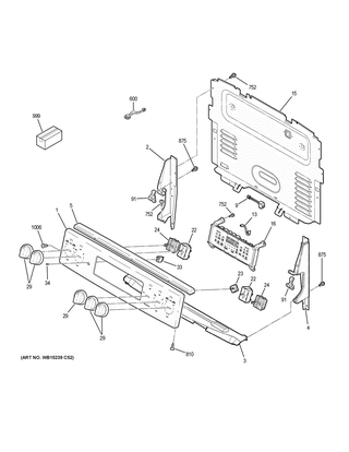 Control Panel Diagram and Parts List for JB750SJ6SS  General Electric Range
