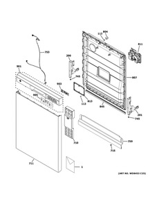 Escutcheon And Door Assembly Diagram and Parts List for GDF511PSR1SS  General Electric Dishwasher