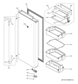 Fresh Food Door - Rh Diagram and Parts List for CYE22TSHDSS  General Electric Refrigerator