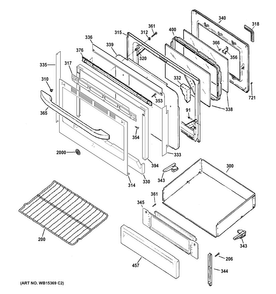 Door & Drawer Parts Diagram and Parts List for JB450RF1SS  General Electric Range