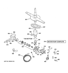 Motor-pump Mechanism Diagram and Parts List for GSD3300D45CC  General Electric Dishwasher