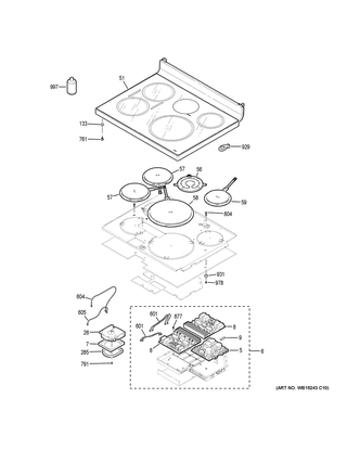 Cooktop Diagram and Parts List for PHB920FJ4DS  General Electric Range