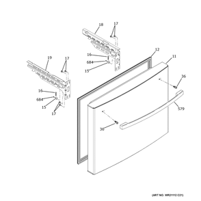 Freezer Door Diagram and Parts List for GFE26JYMYFFS  General Electric Refrigerator