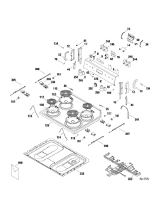 CONTROLS & COOKTOP Diagram and Parts List for MCBS524J2WW  General Electric Range