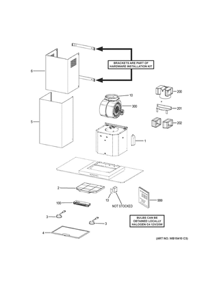 Range Hood Diagram and Parts List for CVW73013M1DS  General Electric Range Hood