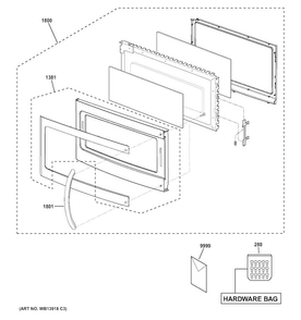 Door Parts Diagram and Parts List for JVM3150SF1SS  General Electric Microwave