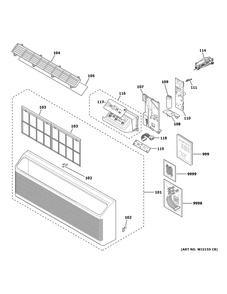 Grille & Control Parts Diagram and Parts List for AZ45E09DACW5  General Electric Air Conditioner