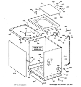 CABINET, COVER & FRONT PANEL Diagram and Parts List for GNXRP080B3WW  General Electric Washer