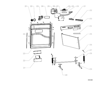 ESCUTCHEON & DOOR ASM Diagram and Parts List for GPF400SGF00WW  General Electric Dishwasher