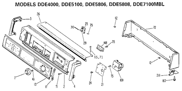 Backsplash Diagram and Parts List for DDE5100  General Electric Dryer