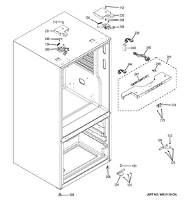 Case Parts Diagram and Parts List for CNE25SSKAKSS  General Electric Refrigerator