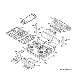 Control Panel & Cooktop Diagram and Parts List for JGB870DET3BB  General Electric Range