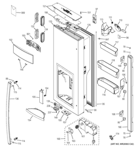 Dispenser Door Diagram and Parts List for DFE28JGHDBB  General Electric Refrigerator