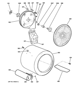 Drum Diagram and Parts List for GTDS580GD1WW  General Electric Dryer