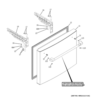 Freezer Door Diagram and Parts List for CFE26KP2NBS1  General Electric Refrigerator