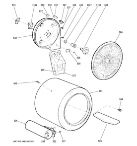 Drum Diagram and Parts List for GTDP200GF3WS  General Electric Dryer