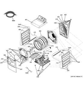 Cabinet Diagram and Parts List for GTDS850ED1WS  General Electric Dryer