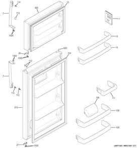 Doors Diagram and Parts List for GTE18ETHDRWW  General Electric Refrigerator