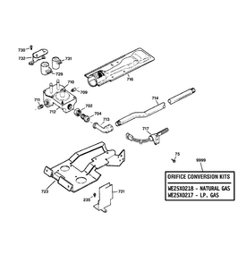 Gas Valve & Burner Assembly Diagram and Parts List for DNSB514GB0WW  General Electric Dryer