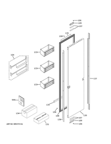 Door Diagram and Parts List for ZIF181NBRAII  General Electric Freezer