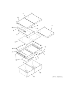 Freezer Shelves Diagram and Parts List for GDE23GGHBRBB  General Electric Refrigerator