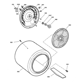 Drum Diagram and Parts List for EED4000B0WW  General Electric Dryer