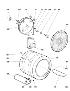 DRUM & HEATER Diagram and Parts List for UPSE810GH0WT  General Electric Dryer