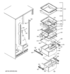 Fresh Food Shelves Diagram and Parts List for GSE22ETHCCC  General Electric Refrigerator