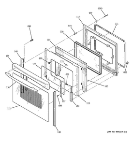 Door Diagram and Parts List for PCB800DP1BB  General Electric Range
