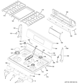 Control Panel & Cooktop Diagram and Parts List for JGB860SEJ4SS  General Electric Range