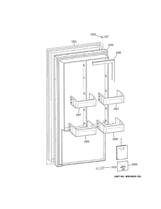 Door Diagram and Parts List for ZIFS360NNBLH  General Electric Freezer