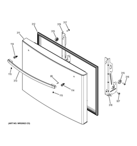 Freezer Door Diagram and Parts List for GNE29GGKBWW  General Electric Refrigerator