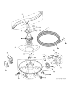 Motor, Sump And Filter Assembly Diagram and Parts List for GDF650SMV1ES  General Electric Dishwasher