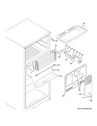 Freezer Section Diagram and Parts List for GIE18HSHMRSS  General Electric Refrigerator