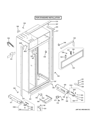 Case Parts - Standard Diagram and Parts List for ZISB360DKC  General Electric Refrigerator