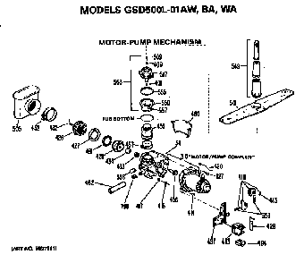 Motor-pump Diagram and Parts List for GSD500L01AW  General Electric Dishwasher