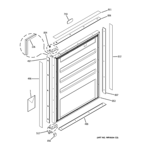 Door 1 Diagram and Parts List for ZIBI240PAII  General Electric Wine and Beverage Cooler