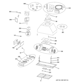 Hood Parts Diagram and Parts List for ZVC36L4SS  General Electric Range Hood